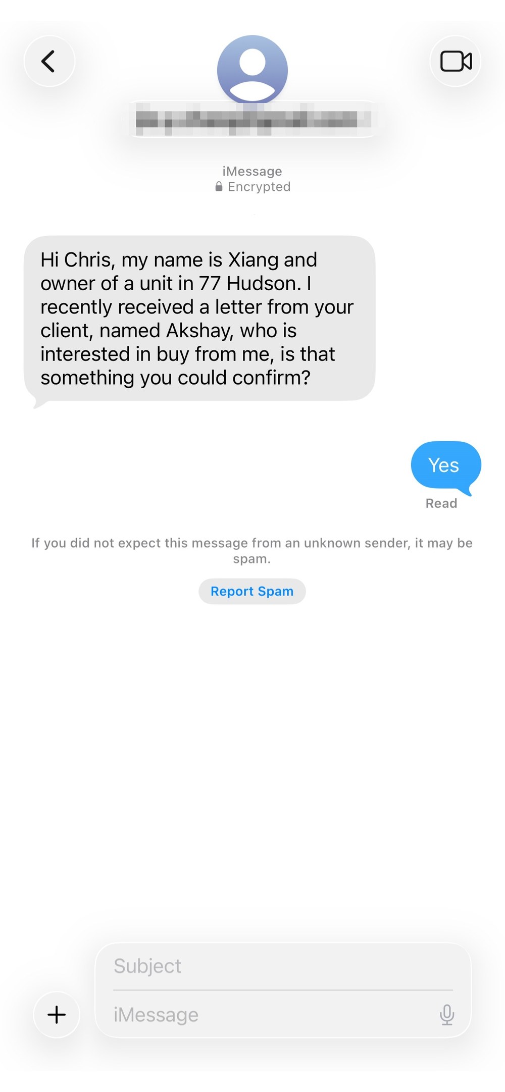 77 Hudson owner confirming the buyer letter